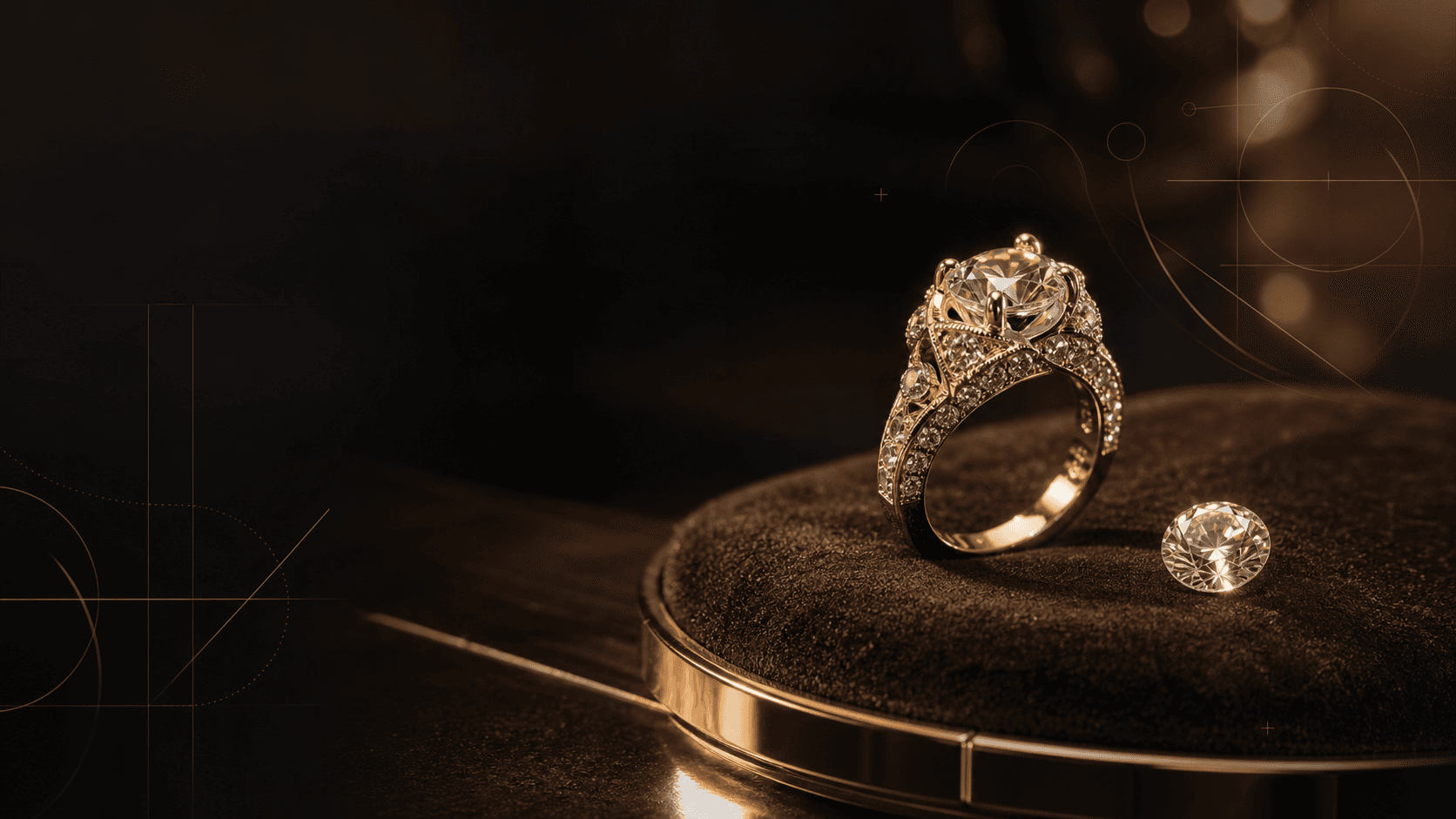 Luxury jewelry presentation with subtle digital overlays