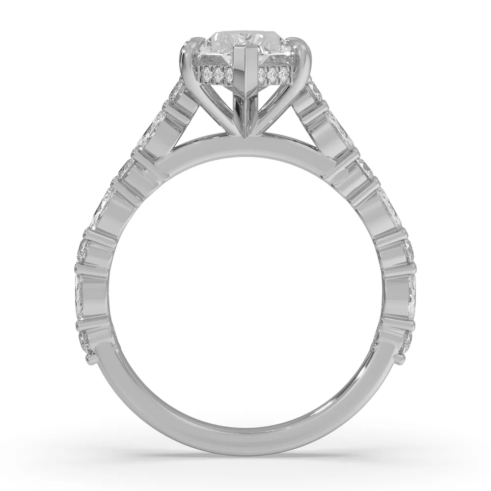 Engagement ring render in white gold, front view