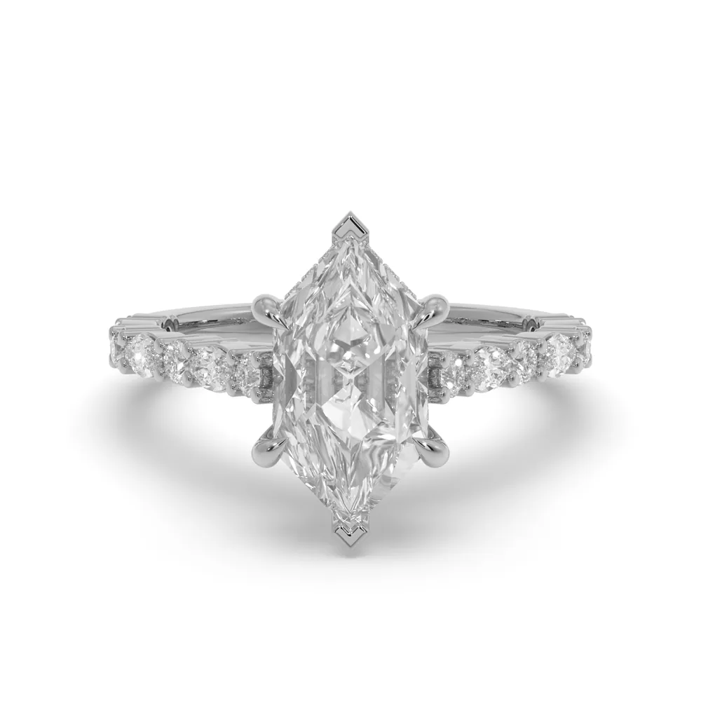 Engagement ring render in white gold, top view